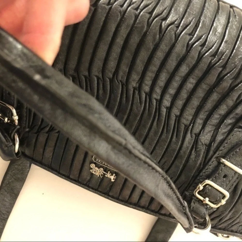 Coach Madison Gathered Leather Small Handbag Black Silver rare beautiful